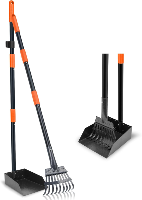 Pooper Scooper, Dog Pooper Scooper Tray and Rake Set with Adju...