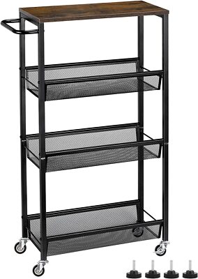 4 Tier Slim Storage Cart Kitchen Rolling Shelving Unit with Handle for Bathroom