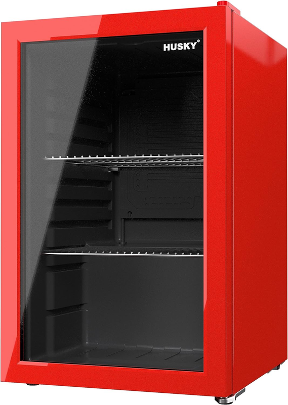 Husky Countertop Mini Fridge with Glass Door, 46L Compact Beverage Fridge with 4