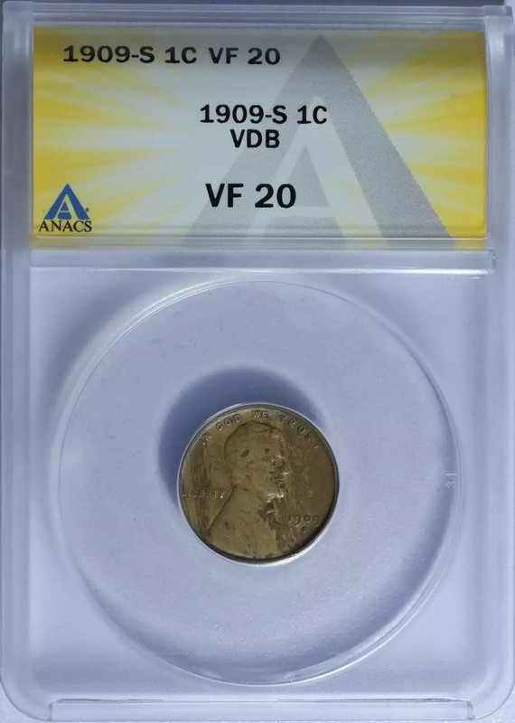 1909 S VDB Small Lincoln Cent, ANACS VF-20