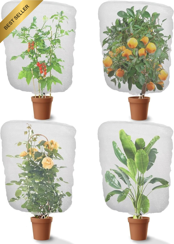 4 Pack Garden Netting Insect Bird Barrier Mesh with Drawstring Tomato Protective