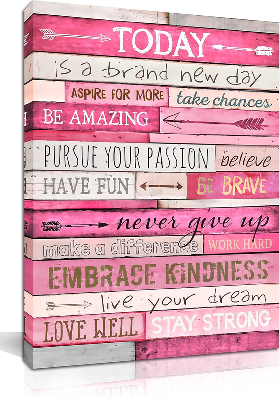 Pink Wall Decor - Inspirational Quotes Wall-Art - Motivational Bedroom Decor for Teen Girls - Office Gifts for Women with Framed Canvas Artwork Ready to Hang 15