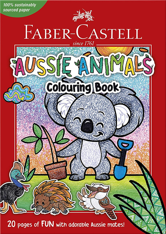 Faber-Castell Aussie Animals Colouring Book A4 - 20 Pages Kids & Adults Art Fun