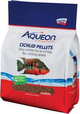 Aqueon Cichlid Slow Sinking Fish Food Pellets, Medium 1.56 Pound (Pack of 1) 