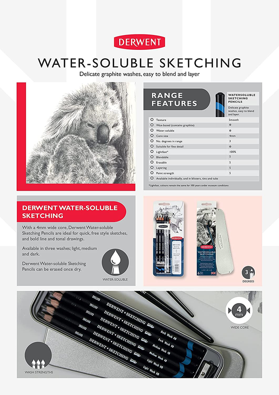 Derwent Watersoluble Sketching Pencils, Metal Tin, 6 Count (0700837)
