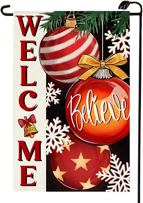 Christmas Welcome Garden Flag 12X18 Inch Vertical Double Sided Winter Believe Xm