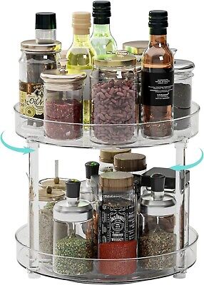 2 Tier Lazy Susan Organizer，Clear Plastic Lazy Susan Turntable for Cabinet，Rotat