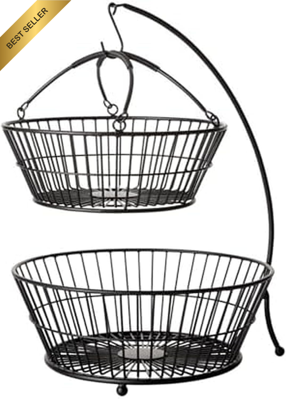 Tully 2-Tier Iron Storage Basket with Banana Hanger, Breathable Basket Organizer