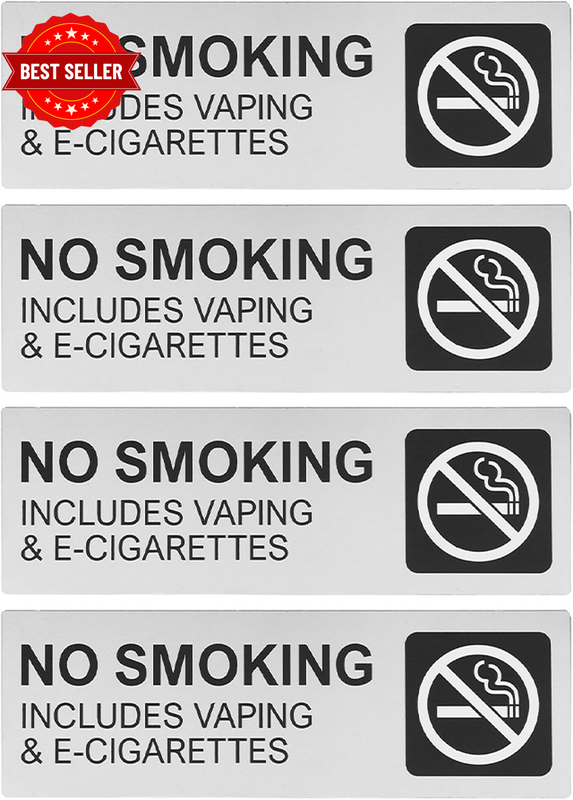 4Pcs No Smoking or Vaping Sign - 9X3Inch Self Adhesive, Smoke Free Property, Ind