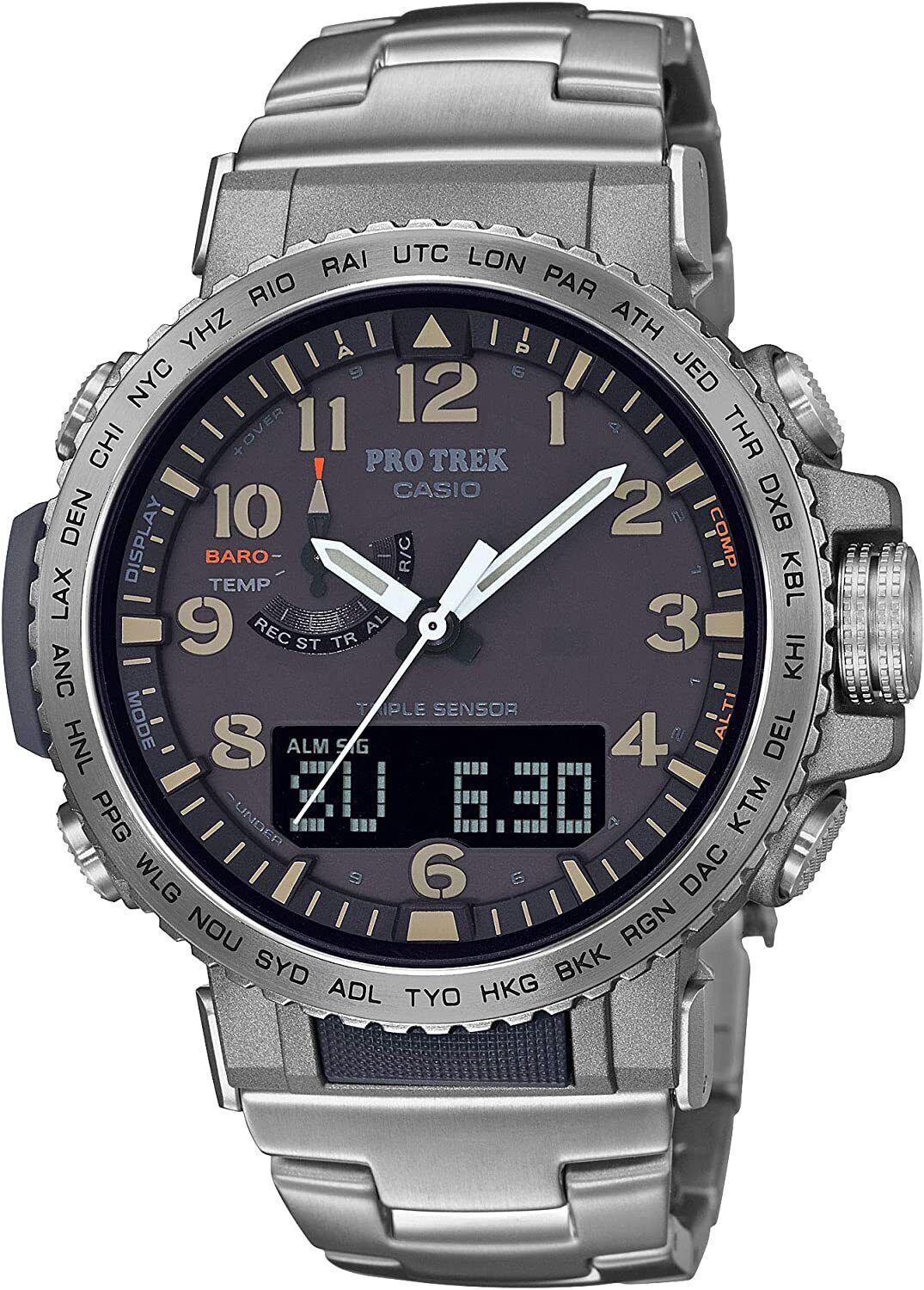 Pre-owned Casio Pro Trek Prw-50t-7ajf Climber Line Radio Solar Titanium Watch Prw-50t-7a