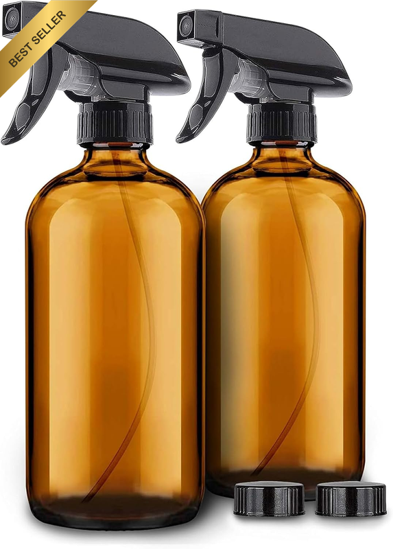 2Pcs Empty Amber Glass Spray Bottles, 500Ml Mist Sprayer Refillable Containers f