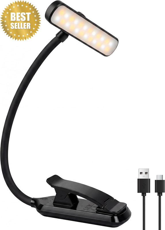 Rechargeable Book Light for Reading in Bed, Clip on Reading Lamp with 3 Colour M