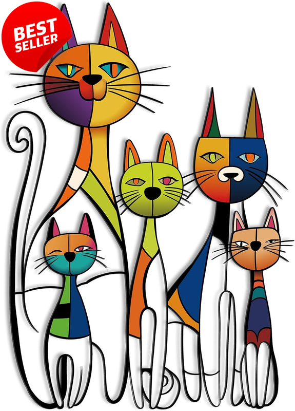 Colorful Cat Metal Wall Art Mid Century Retro Geometric Decor 10.6x15.7in - US