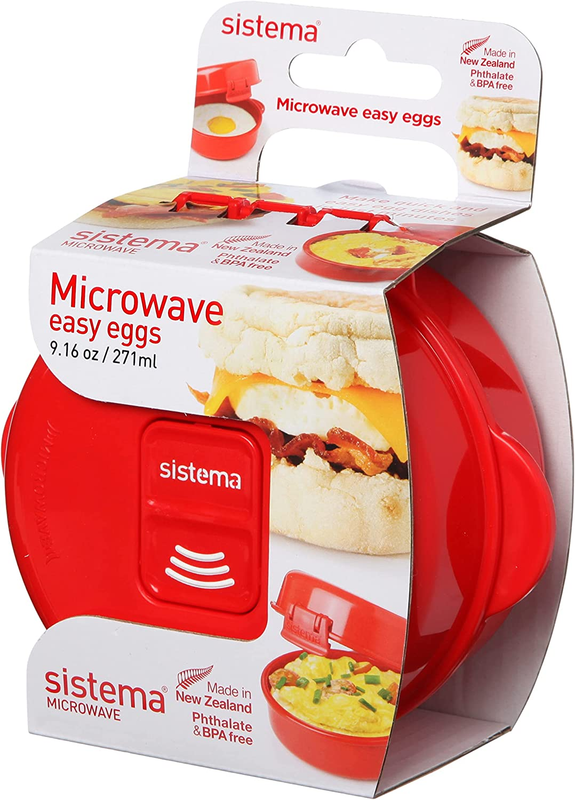 Sistema Microwave Egg Cooker and Poacher with Steam Release Vent, Dishwasher Red