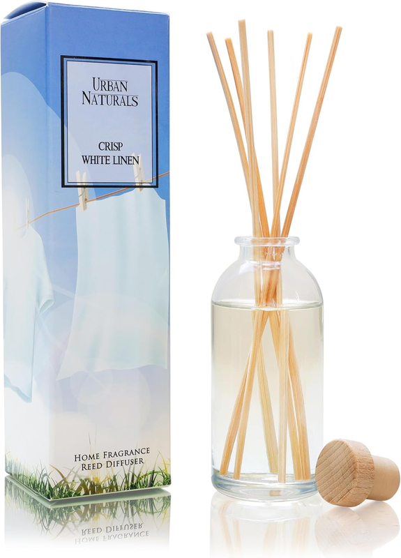 Crisp White Linen Reed Diffuser Gift Set | with Citrus, Ozone, Ylang-Ylang, Lilies & Sandalwood Scent Notes for a Fresh, Clean Cotton Smelling Home | Made in the USA – Great Deal!