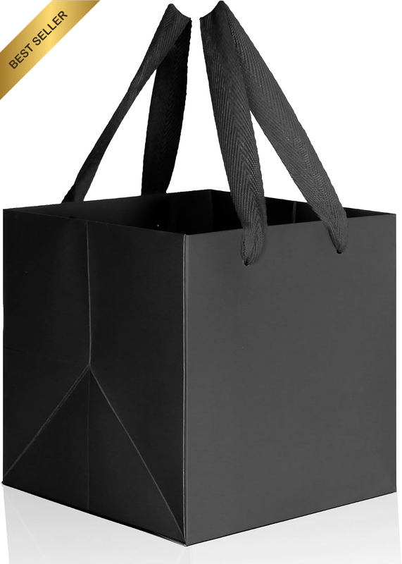 IN-JOOYAA Black Square Gift Bags 12 in Large Square Bottom Paper Bags Party Favo