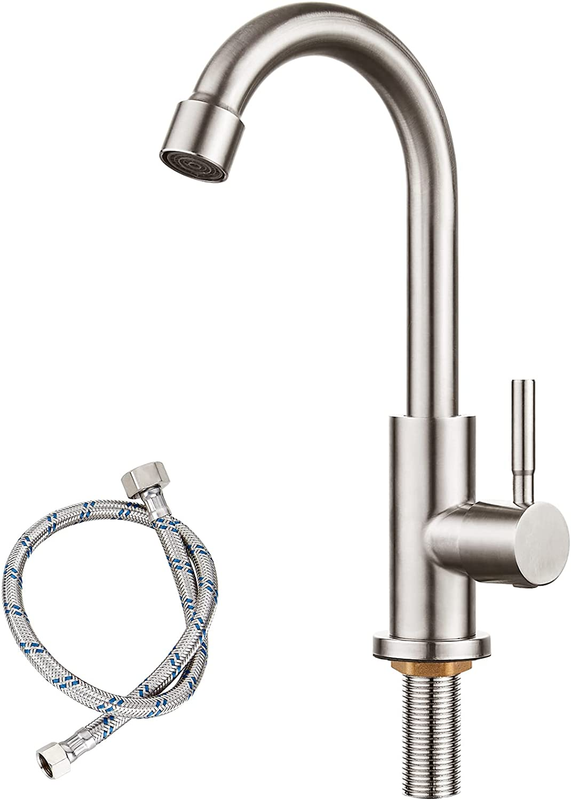 Cold Water Only Kitchen Faucet Brushed Nickel Single Handle 1 Hole 360 Degree Sw