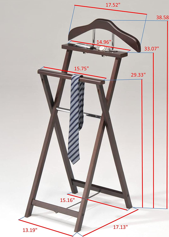 Furniture-Oliver Foldable Wood Suit Valet Rack Stand Organizer, Walnut