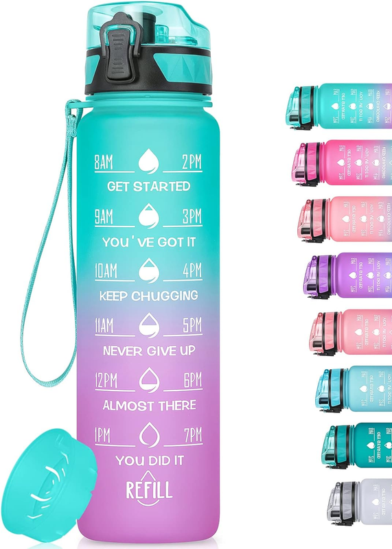 32Oz/26Oz Motivational Water Bottle with Time Marker & Fruit Strainer, Leak-Proo