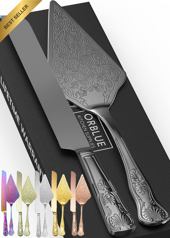 Wedding Cake Knife and Server Set Black Engraved Gift Keepsake