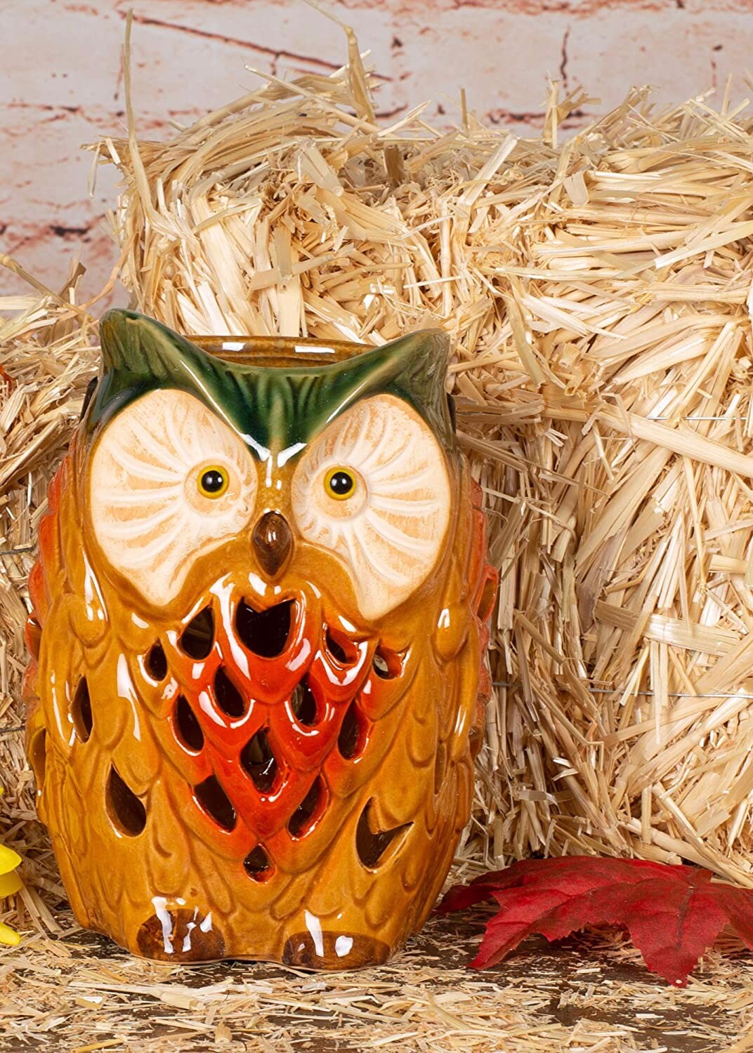 Design Imports Rustic Tall Owl Cutout Stonewear Candle Lantern New