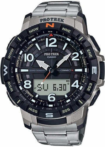 Pre-owned Casio Pro Trek Prt-b50t-7jf Men Watch Titanium Bluetooth