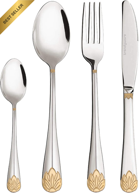 Limited Edition Silverware 24PC Gold Accents Flatware Set for 6 Family Dinner