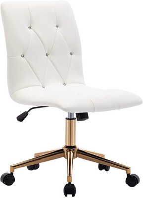 Modern Home Office Chair Cute White Desk Chair with Gold Base PU