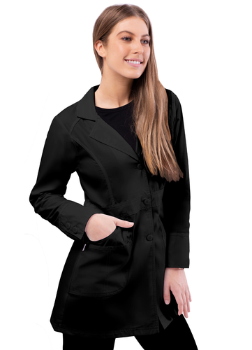 Adar Women Lapel Collar Multi Pocket Buttoned Medical Lab Consultation Coat