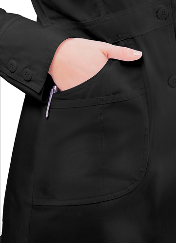 Adar Women Lapel Collar Multi Pocket Buttoned Medical Lab Consultation Coat