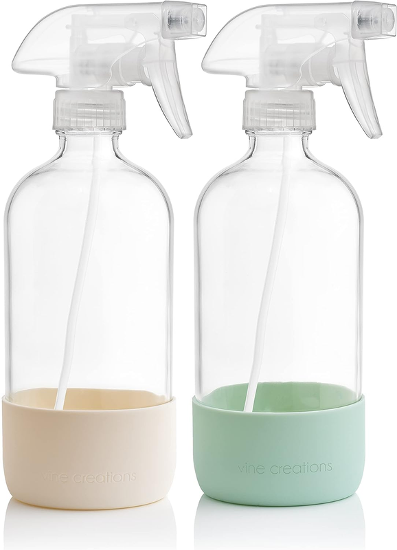 Clear Glass Spray Bottles with Silicone Sleeve, 16Oz Refillable Empty Bottle for