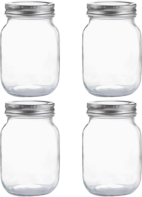 Glass Regular Mouth Mason Jars, 16 Oz Clear Glass Jars with Silver Metal Lids fo