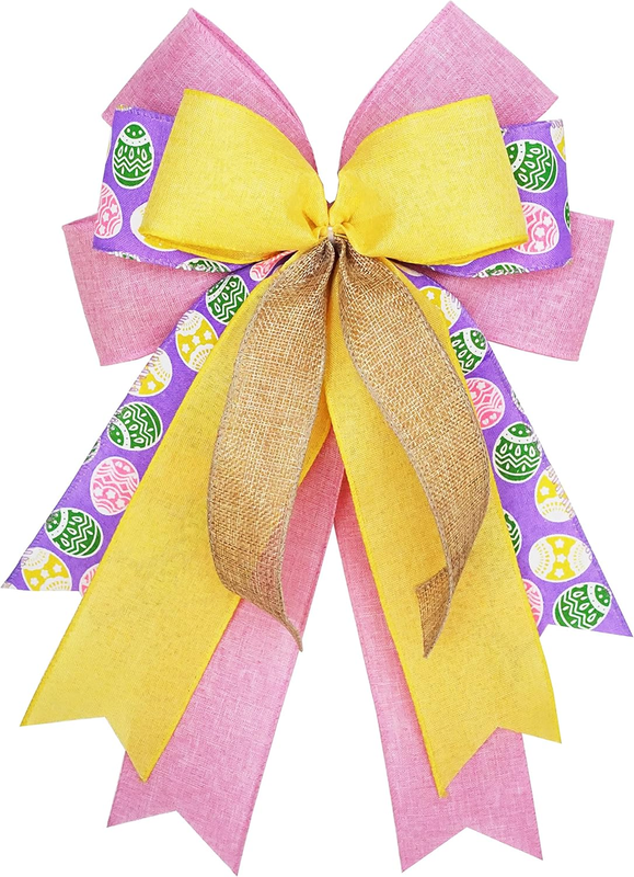 Easter Bows for Wreath, Pink, Purple and Yellow Bows for Spring Decoration, East