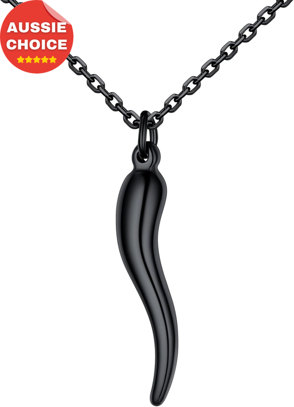 Italian Horn Necklace Stainless Steel 18-22" Silver Black Gold Jewelry Unisex