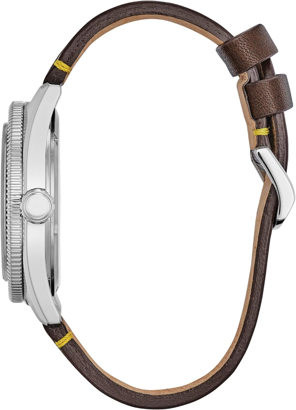 Pre-owned Citizen Eco-drive Disney Quartz Men's Watch, Stainless Steel With Leather Strap,