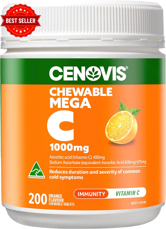 Mega C 1000Mg Tablets 200 Orange Flavour- High Strength Vitamin C- Reduces Sever