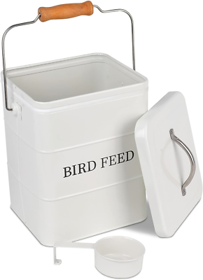 Storage Tin With Lid, Metal Bird Seed And Feed Container Wit