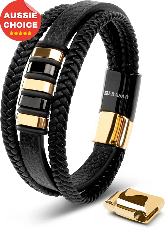 Men's Black Genuine Leather Glory Bracelet Stylish Trendy Accessory