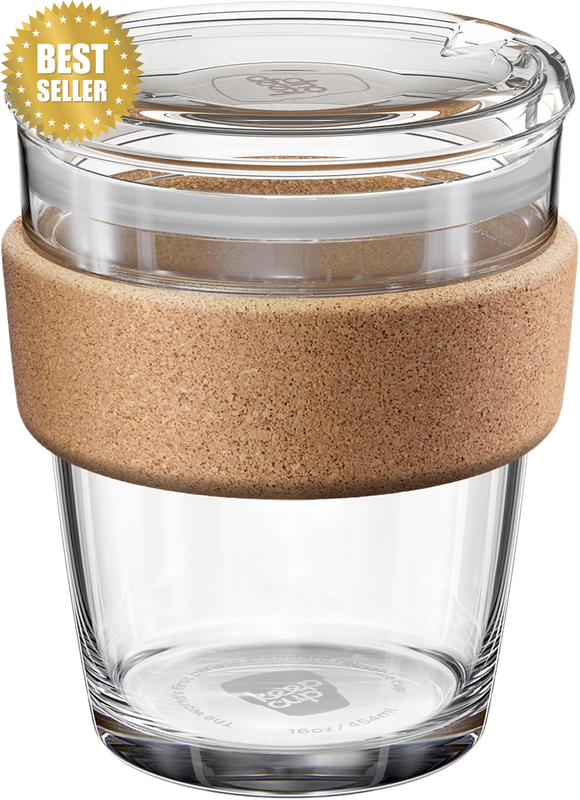 Brew Cork Quicksip - 12Oz/340Ml Tempered Glass Reusable Coffee Cup/Travel Mug, N