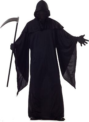 Horror Robe Black Grim Reaper Ghoul Scary Fancy Dress Up Halloween Adult Costume