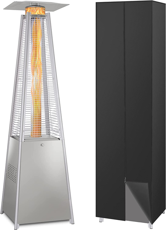 Glass Tube Propane Patio Heater W/ Wheels And Cov