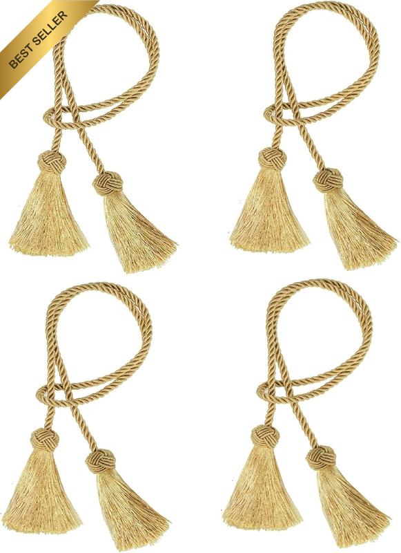 4 Pack Curtain Tiebacks Handmade Braided Tiebacks with Tassel for Home Office Ro