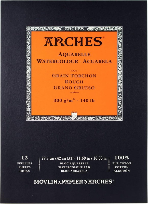 300 GSM Watercolour Rough Press Paper Pad, Natural White, Size A3 (12 Sheet)