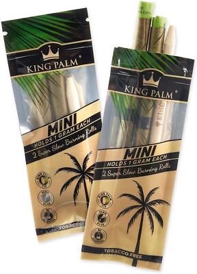 King Palm | Mini | Natural | Prerolled  Palm Leafs | 2 Packs of 2 Each = 4 Rolls