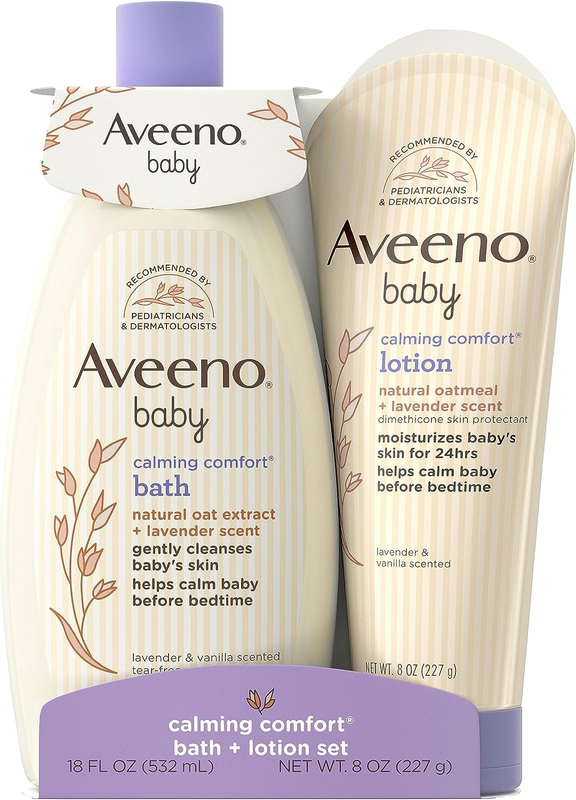 Baby Calming Comfort Bath & Lotion Set, Nighttime Baby Skin Care Products with N