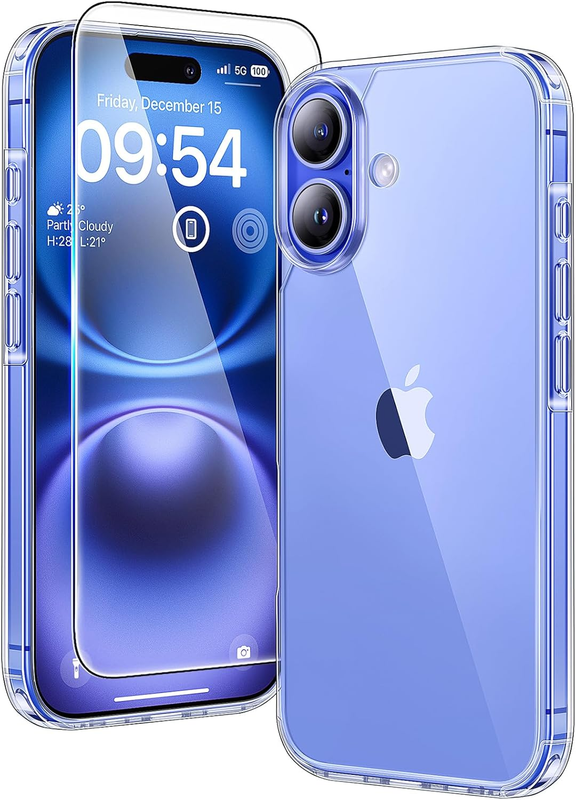 for iPhone 16 Case Clear, [Not-Yellowing] with Screen Protector, [16 FT Military