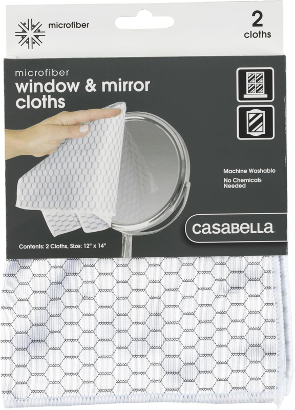 Lint-Free Microfiber Glass and Mirror Cleaning Cloths, White/Black (Set of 2)