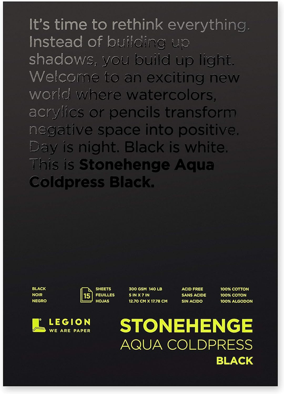 Stonehenge Legion Paper Aqua Watercolour Block 300Gsm Cold Press, Black, 5 X 7 I