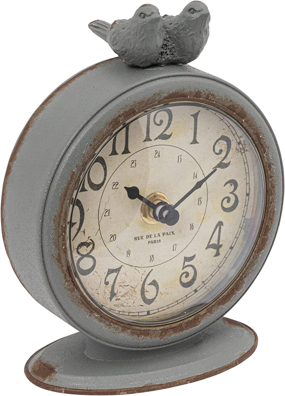 Creative Co-Op Grey Pewter Mantel Birds Clocks, Pack of 1,DA3835