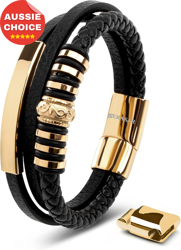 Men's Black Genuine Leather Bracelet Shine Adjustable Fashion Accessory